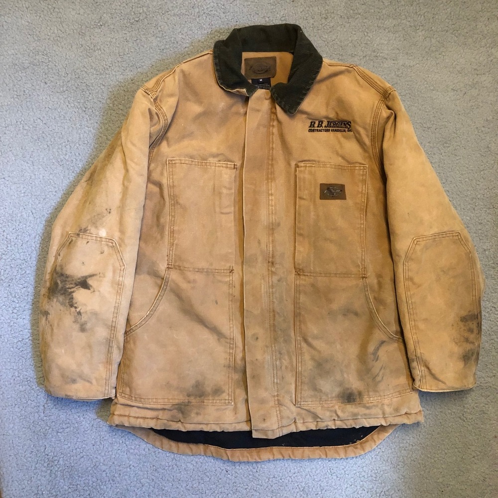 Vtg Dickies Duck Canvas Chore Coat Mens MediumTan Brown Work Jacket Distresse